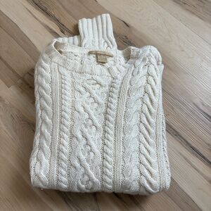 Cashmere Cotton Blend Studio 121 Cream Cable Knit Oversized Crewneck Sweater